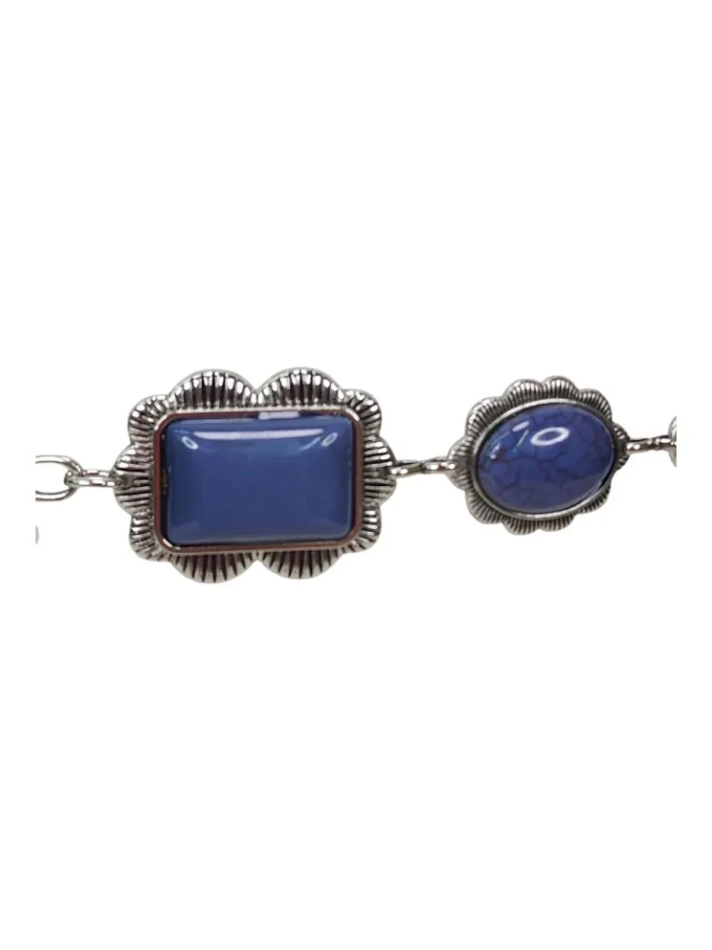 Haute Hippie Blue Stone Concho Chain Belt Silver One Size 41